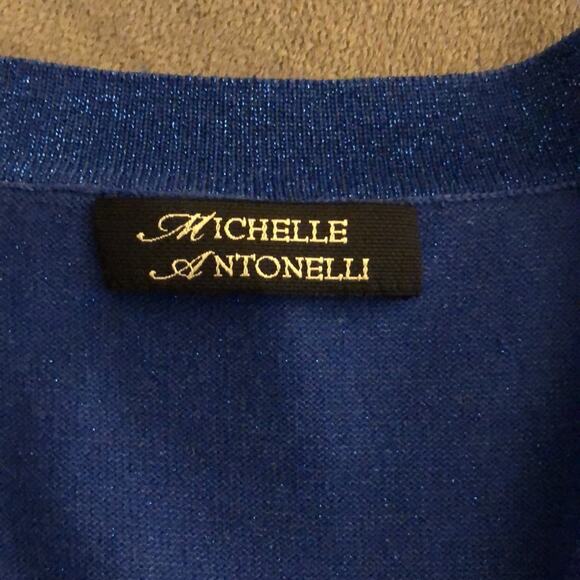 Michelle Antonelli 2pc Blue Sparkle Knit Top Set Woman Size Large Embellished - Picture 7 of 13